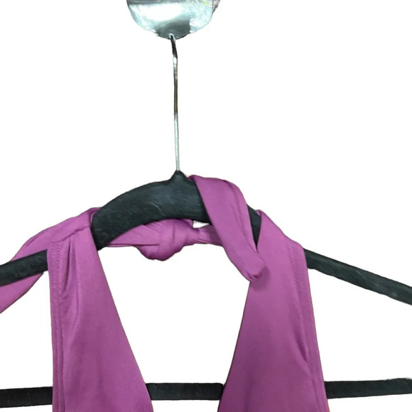 Kate Spade Belted Plunging Halter One-Piece Swimsuit Cabarnet Purple Size Small - Picture 2 of 12